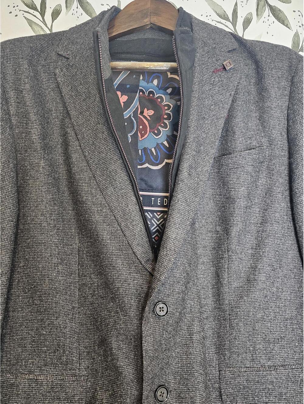TedTed Baker Coat Gray Mens Size L Double Zip Wool Blend